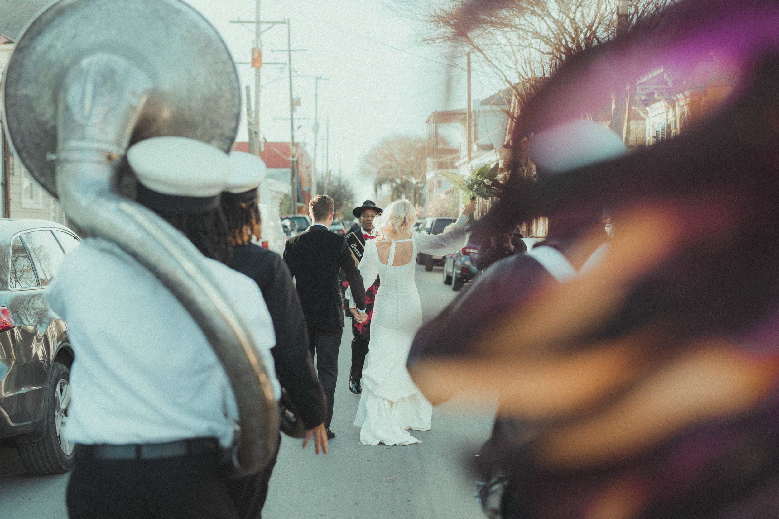 bride and groom celebrating during th
